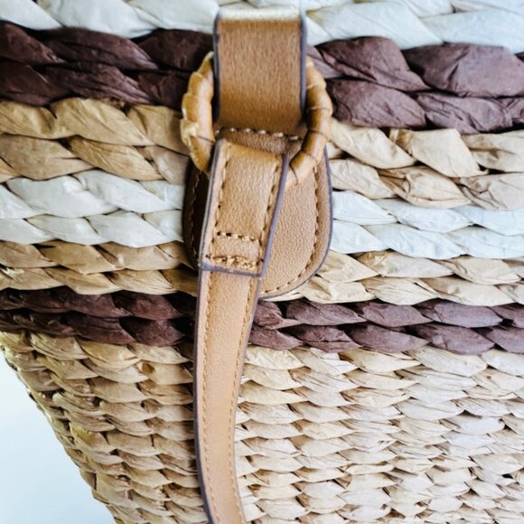 Style & Co Straw Tote Bag Tan Tassel Accent Summer Beach Woven Boho Handbag - Picture 5 of 11